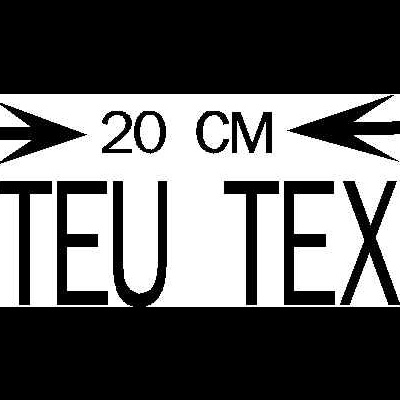 Carimbo preto com as palavras 20 CM e O TEU TEXTO em letras maiúsculas