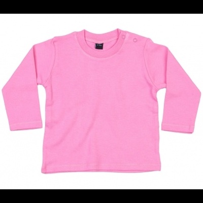 Camisola rosa de manga comprida para bebé ou criança com dois botões na ombreira