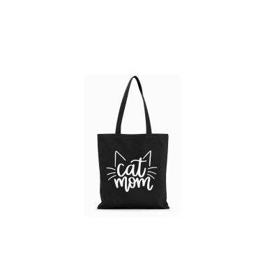 Mala tote preta com desenho branco e texto cat mom