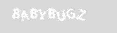 Logótipo BABYBUGZ letras brancas fundo cinzento