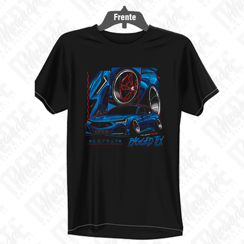 Drift Camiseta preta com estampa gráfica de carro azul rebaixado e texto