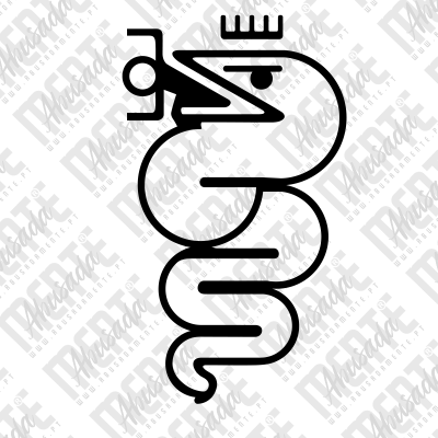 Desenho abstrato preto com texto repetido Phasada no fundo branco