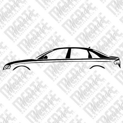 Contorno do lado de um carro sedan em desenho a preto e branco