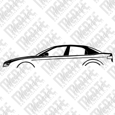 Desenho minimalista de um carro preto visto de lado.