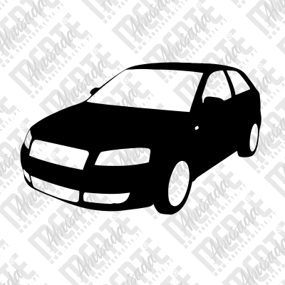 Ilustração em preto e branco de um carro sedan