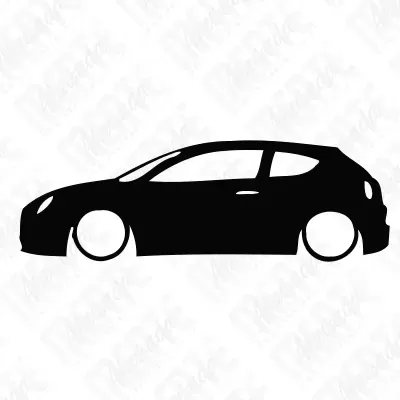 Silhueta preta de um carro desportivo de três portas, vista lateral
