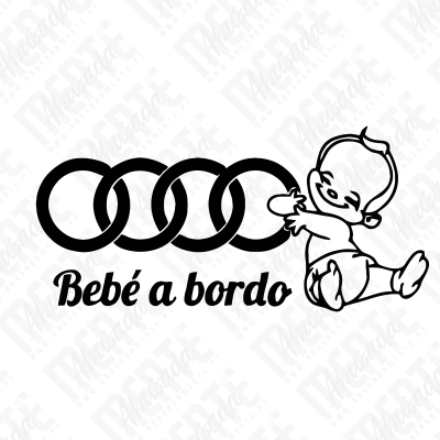 Autocolante a preto e branco Bebé a bordo com desenho de bebé e elos entrelaçados