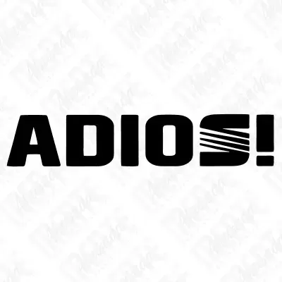 Palavra ADIOS! em letras pretas com design estilizado num fundo branco