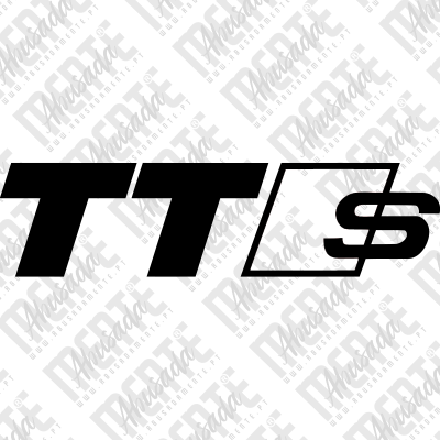 Logótipo TT RS preto sobre fundo branco com contorno da letra R destacado