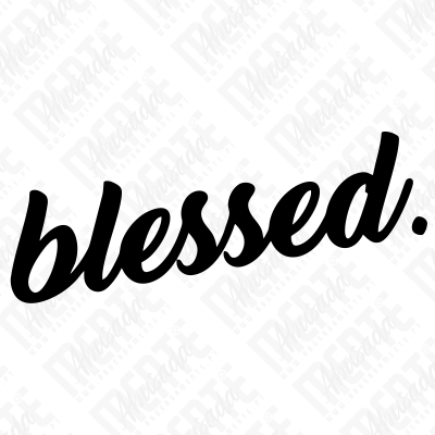 Palavra blessed. em fonte cursiva preta sobre fundo branco.