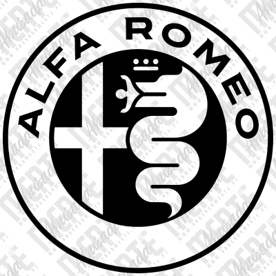 Logótipo Alfa Romeo preto e branco com cruz e serpente coroada