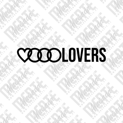 Texto LOVERS com coração e três círculos interligados pretos
