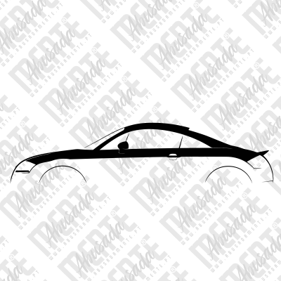 Ilustração minimalista em preto e branco da lateral de um carro desportivo.