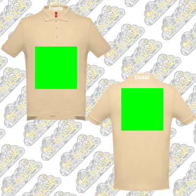 Camisola polo bege vista de frente e costas com fundo PT PULSE