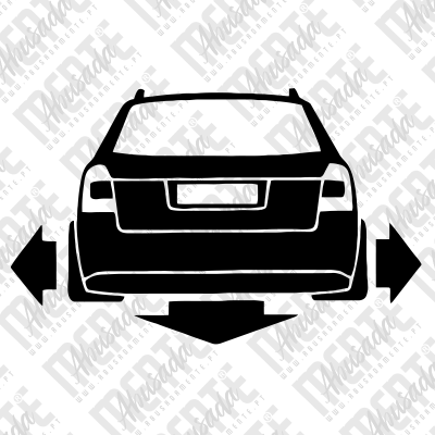 Ícone preto e branco de carro visto por trás com setas nas laterais e embaixo