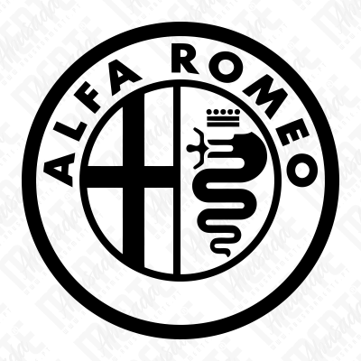 Logotipo circular preto e branco da Alfa Romeo com cruz e serpente coroada