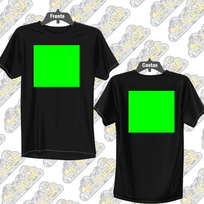 Camiseta preta com quadrado verde brilhante na frente e nas costas