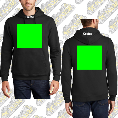 Camisola preta com capuz e áreas verdes para personalização na frente e costas