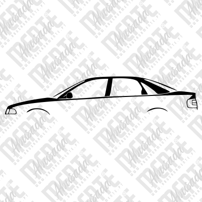 Desenho linear preto de perfil de carro com duas janelas