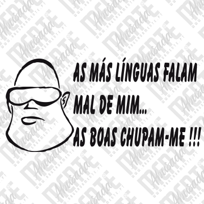 Desenho de cabeça barbada com óculos e texto humorístico em português