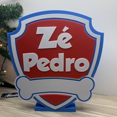 Placa decorativa para pets com nomes Zé Pedro e desenho de osso