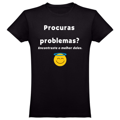 T-shirt preta com texto e emoji impresso