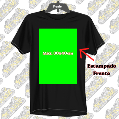 T-shirt preta com área de estampagem frontal marcada
