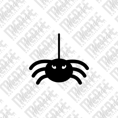 Ilustração de aranha preta com olhos brancos pendurada num fio