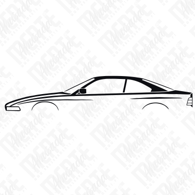 Desenho em linha preta de perfil de carro desportivo minimalista
