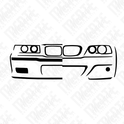 Desenho frontal de um carro com faróis duplos e grelha