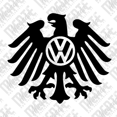 Logótipo preto de águia com letras VW no centro