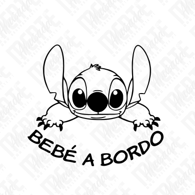 Desenho cartoon preto e branco com texto BEBÉ A BORDO