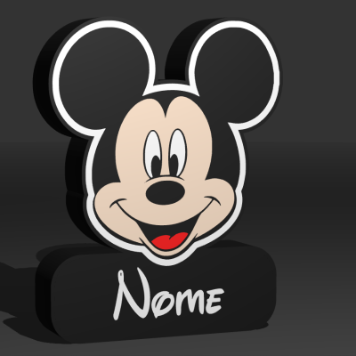 Figura decorativa Mickey Mouse com base preta e texto Nome