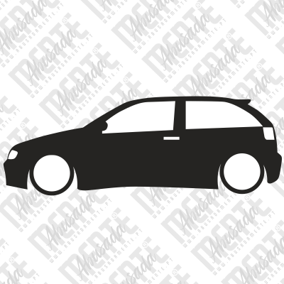 Ícone preto de carro compacto de três portas visto de lado
