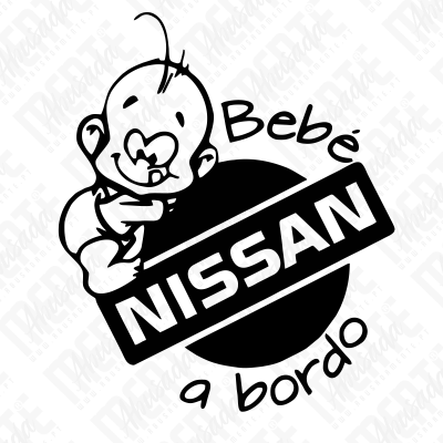 Símbolo a preto e branco de bebé com texto Bebé Nissan a bordo