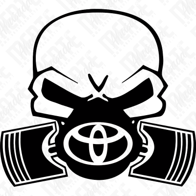 Logótipo preto e branco de crânio com máscara de filtro e símbolo Toyota