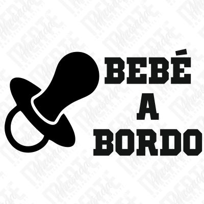 Chupeta preta com texto BEBÉ A BORDO em preto