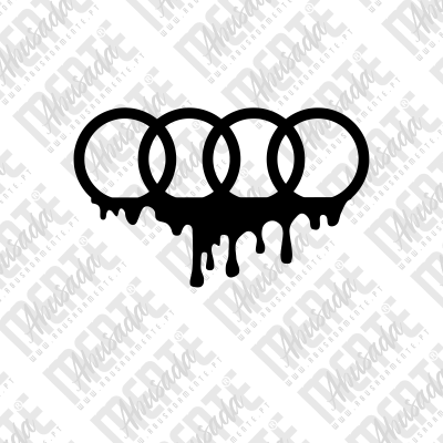 Logotipo preto de quatro anéis entrelaçados com tinta a escorrer sobre fundo branco