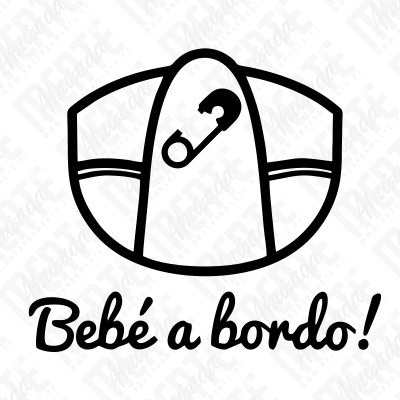 Desenho de babete com alfinete e texto Bebé a bordo!