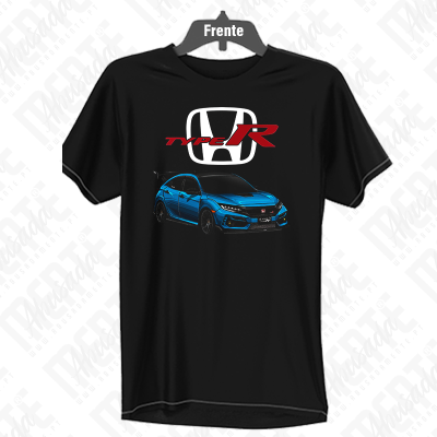 T-shirt preta com logo Honda TYPE R e carro azul impresso na frente