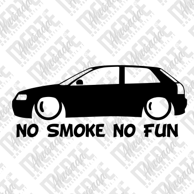 Silhueta de carro preto com texto NO SMOKE NO FUN