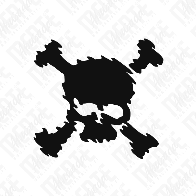 Desenho preto de um crânio com ossos cruzados