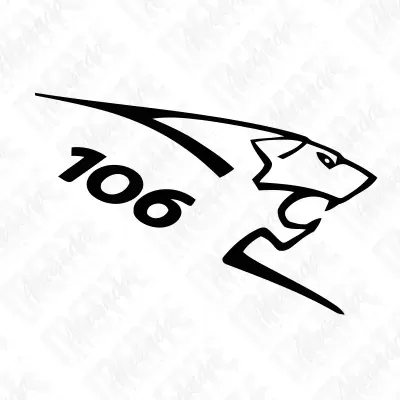 Logotipo preto de cabeça de leão estilizada com número 106 em fundo branco