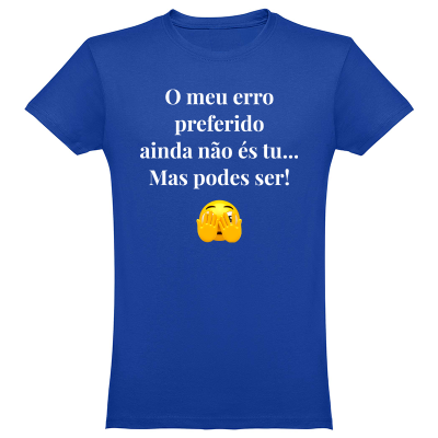 T-shirt azul com texto e emoji