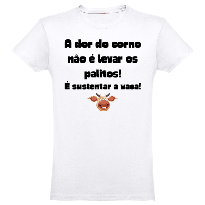 T-shirt branca com texto e ilustração de vaca