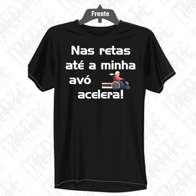 T-shirt preta com frase e imagem de avó a acelerar num scooter