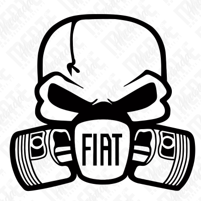 Símbolo gráfico de máscara com pistões e texto FIAT