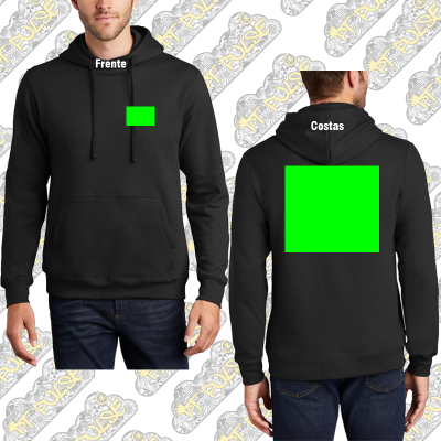 Sweatshirt preta frente e costas com capuz e bolso tipo canguru