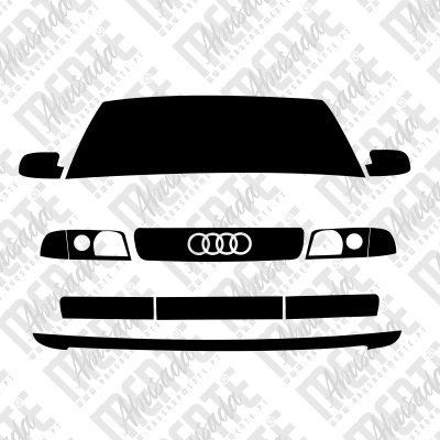 Silhueta frontal preta de um carro Audi com logotipo dos quatro anéis
