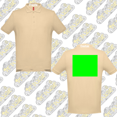 Polo bege em algodão com gola e quadrado verde nas costas